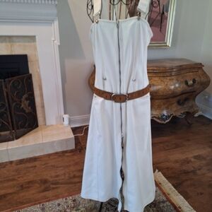Anthropolgie Adorable Cream Denim Midi Jumper SZ S.  Belt Not Included.